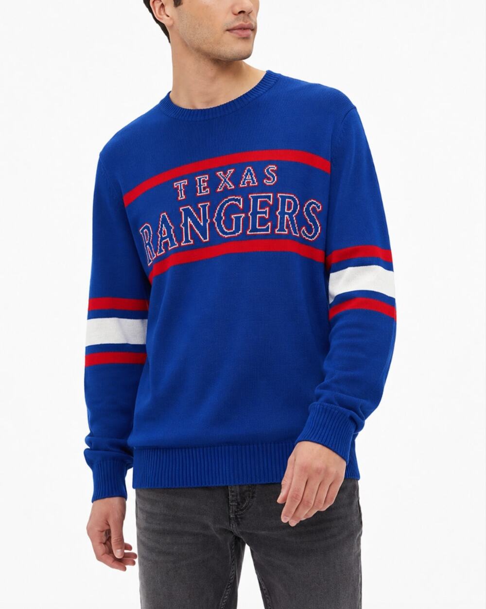 MLB Mens Texas Rangers Crewneck Sweater Large Dark Blue Red NWT